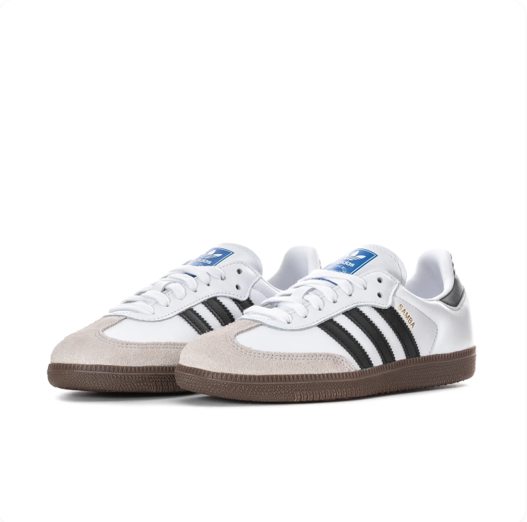 adidas Samba White & Black Low-Top Sneakers with Gum-Colored Sole