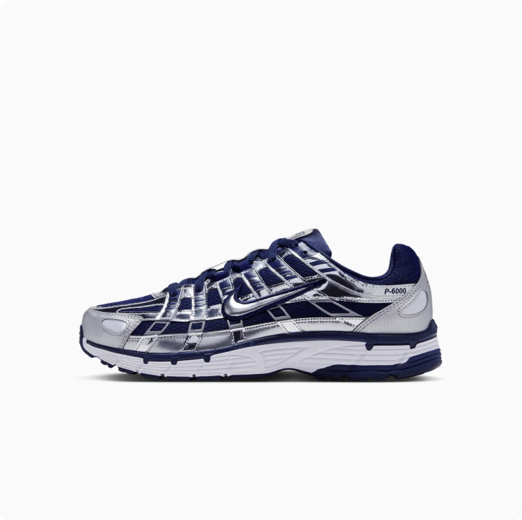 Nike P-6000 Metallic Silver & Navy Low-Top Sneakers