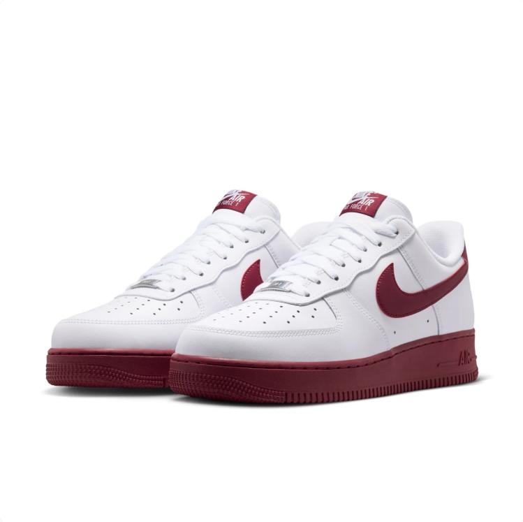 Nike Air Force 1 White & Burgundy Low-Top Sneakers