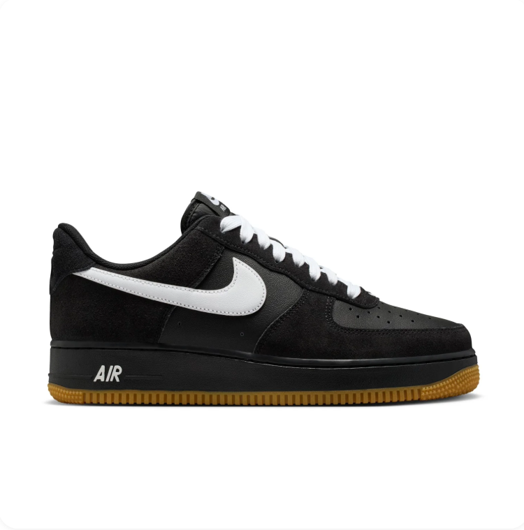 Nike Air Force 1 Black & White Low-Top Sneakers with Gum Sole