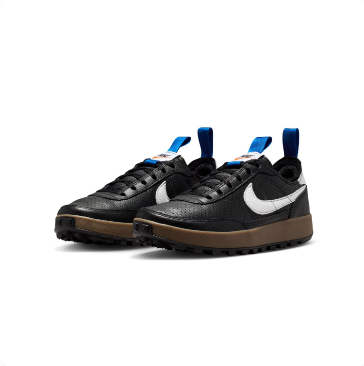 Nike Black & White Low-Top Sneakers with Brown Sole & Blue Pull Tabs