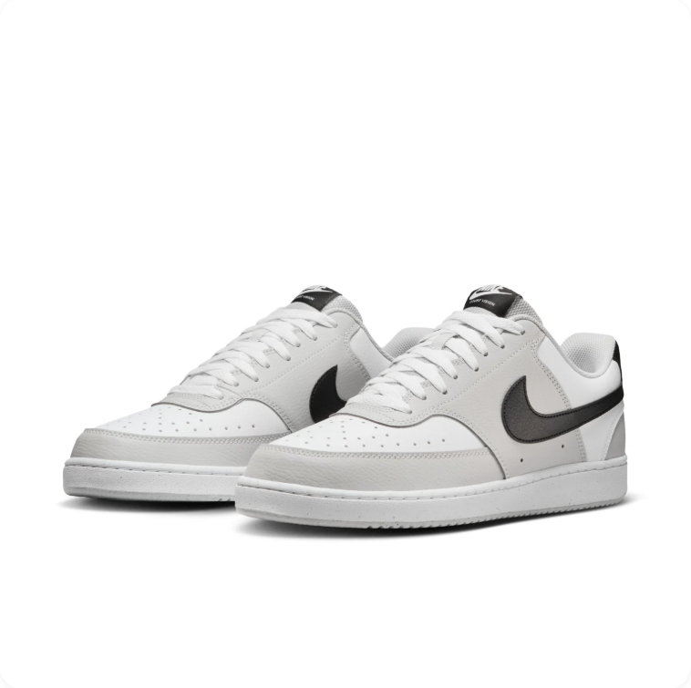 Nike Court Vision White & Light Gray Low-Top Sneakers with Black Swoosh