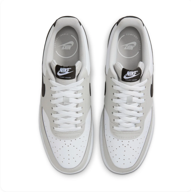 Nike Court Vision White & Light Gray Low-Top Sneakers with Black Swoosh