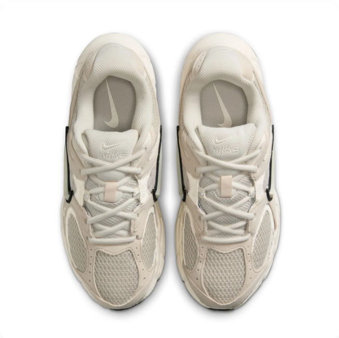 Nike Cream & Beige Mesh-Panel Low-Top Sneakers with Black-Outlined Swoosh