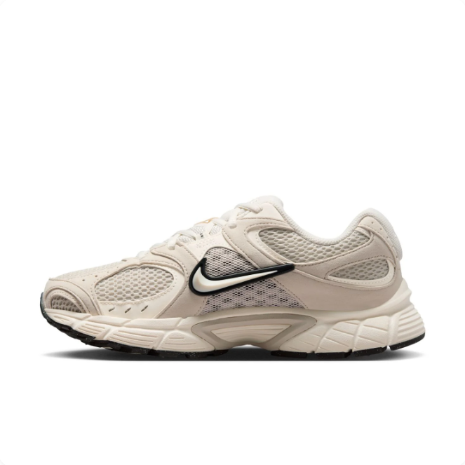 Nike Cream & Beige Mesh-Panel Low-Top Sneakers with Black-Outlined Swoosh