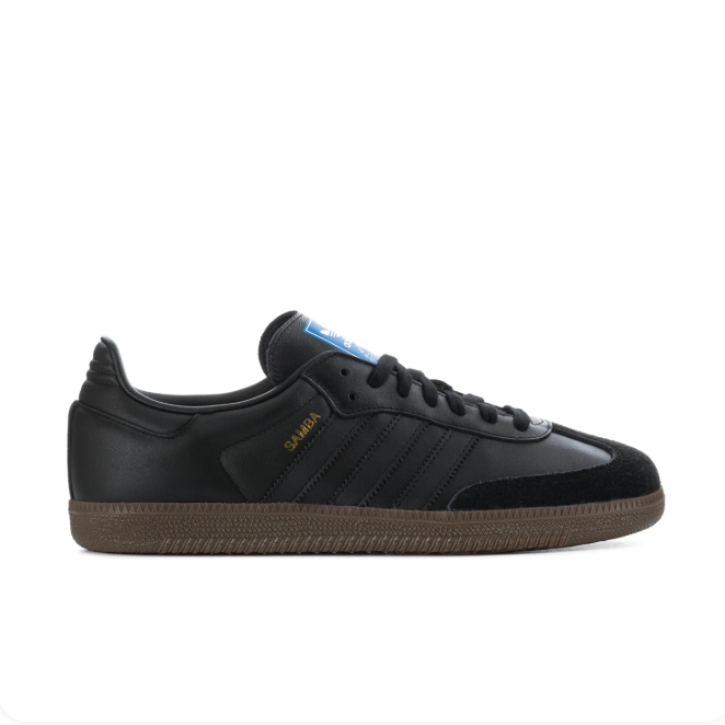 Adidas Samba Black Low-Top Sneakers with Gum Sole & Blue Tongue Labels