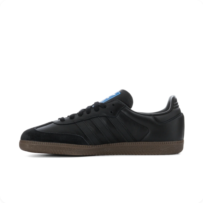Adidas Samba Black Low-Top Sneakers with Gum Sole & Blue Tongue Labels