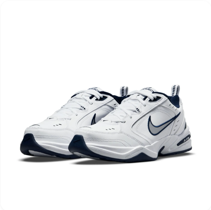 Nike Air Monarch IV White & Navy Low-Top Sneakers