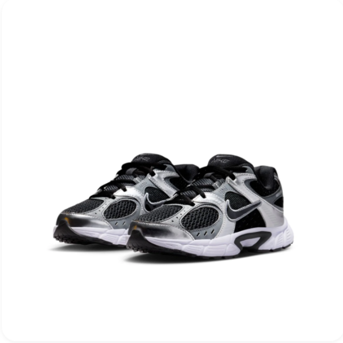 Nike Metallic Silver & Black Mesh-Panel Low-Top Sneakers