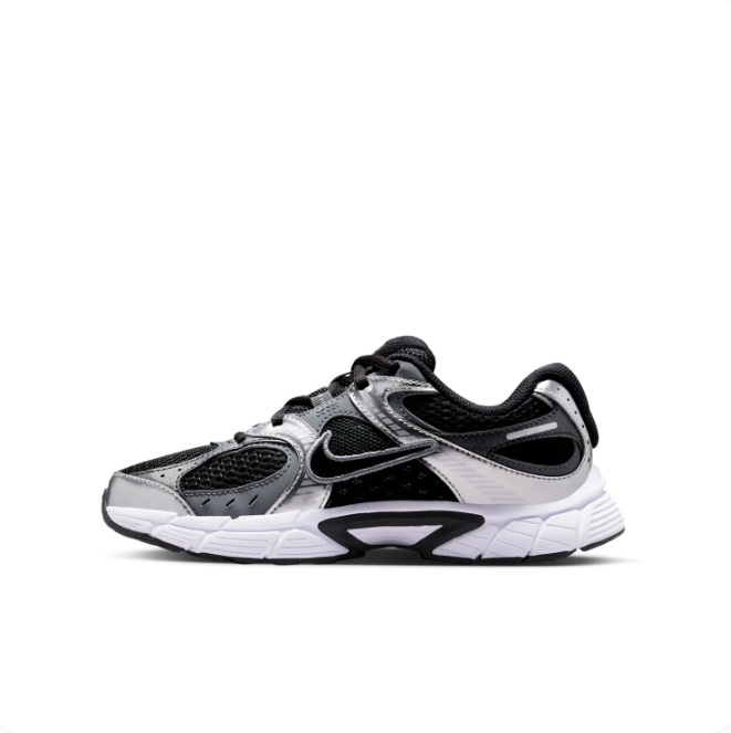 Nike Metallic Silver & Black Mesh-Panel Low-Top Sneakers
