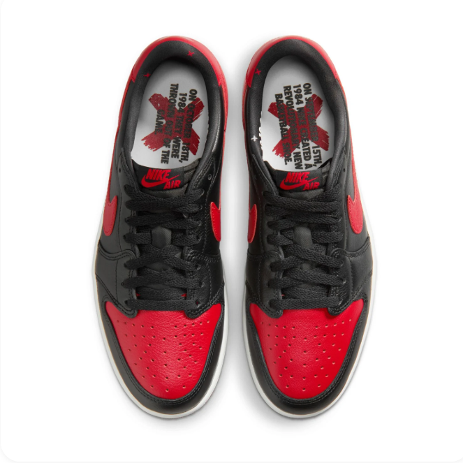 Air Jordan 1 Low Black & Red Sneakers with Cream Midsole