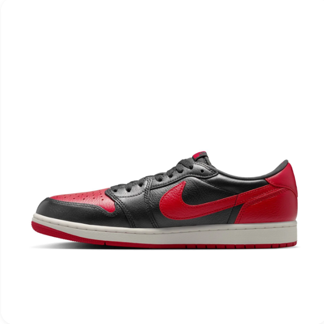 Air Jordan 1 Low Black & Red Sneakers with Cream Midsole