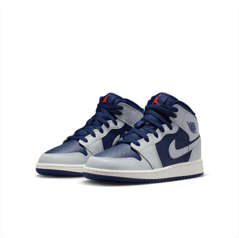 Air Jordan 1 Mid Light Gray & Navy Sneakers