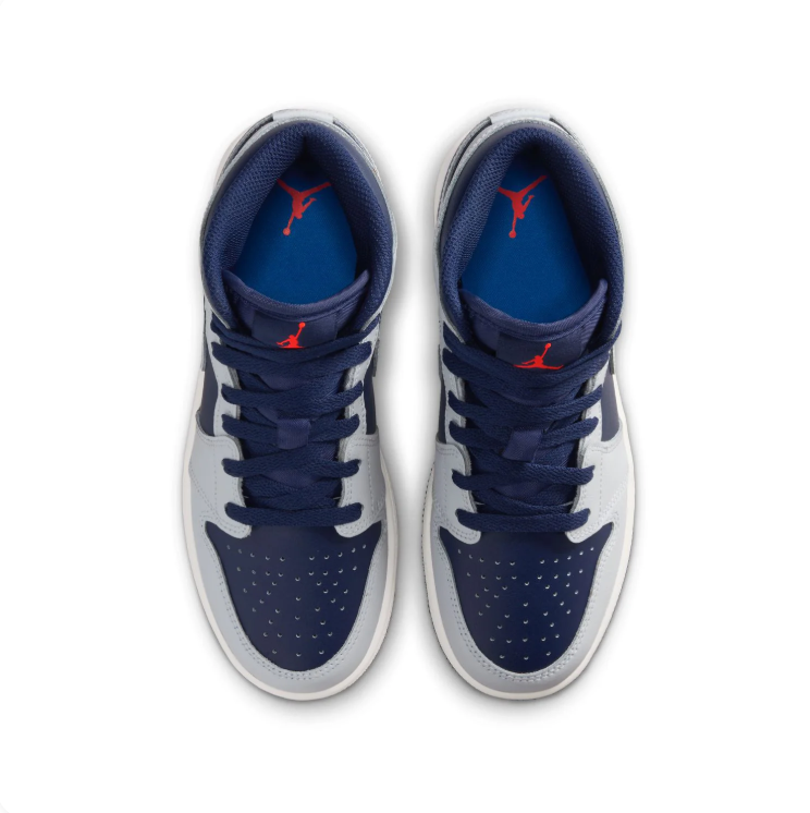 Air Jordan 1 Mid Light Gray & Navy Sneakers