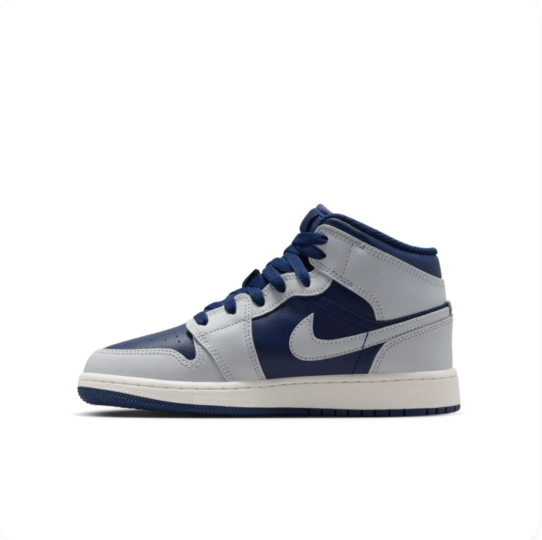 Air Jordan 1 Mid Light Gray & Navy Sneakers