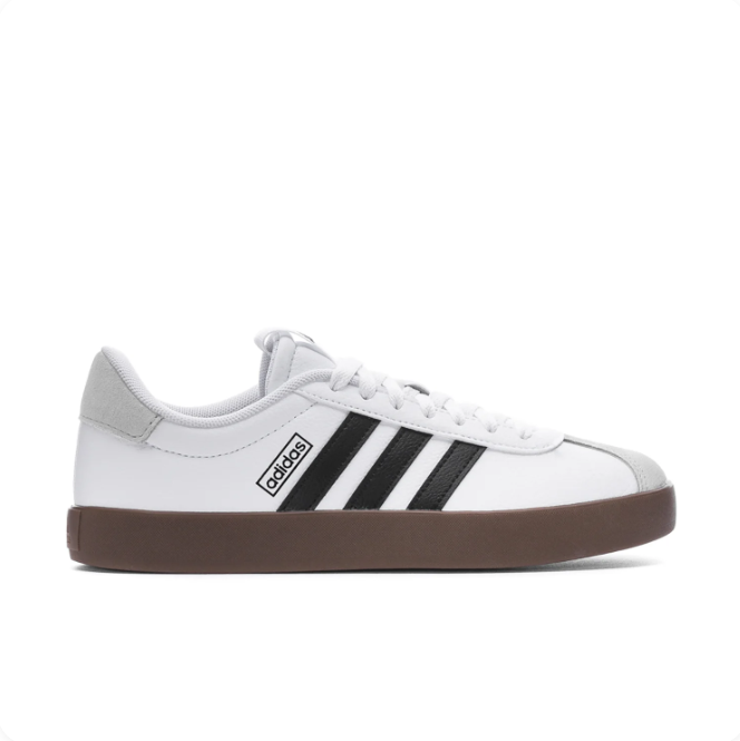 adidas White & Black Three-Stripe Low-Top Sneakers with Gum Sole