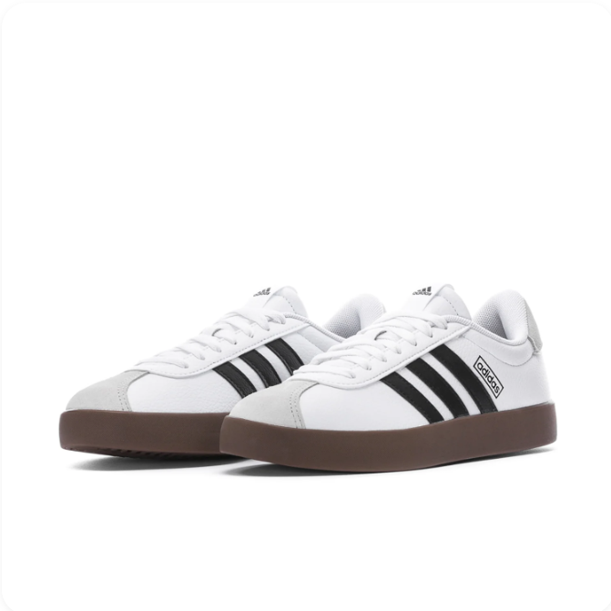 adidas White & Black Three-Stripe Low-Top Sneakers with Gum Sole