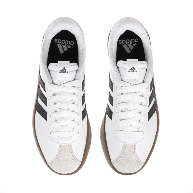 adidas White & Black Three-Stripe Low-Top Sneakers with Gum Sole