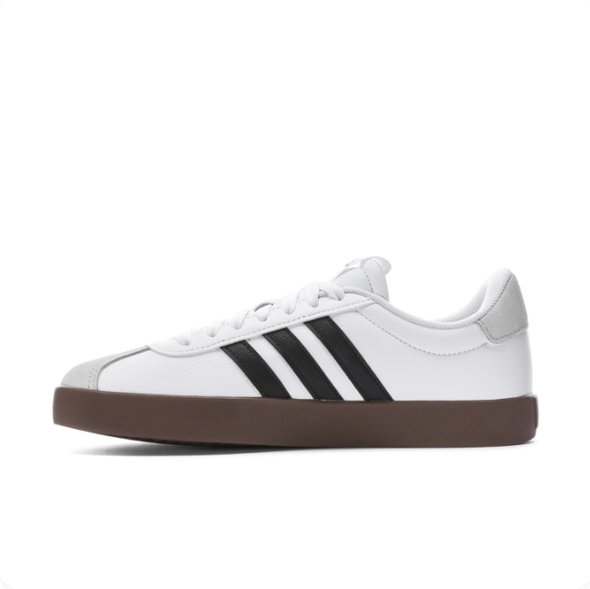 adidas White & Black Three-Stripe Low-Top Sneakers with Gum Sole