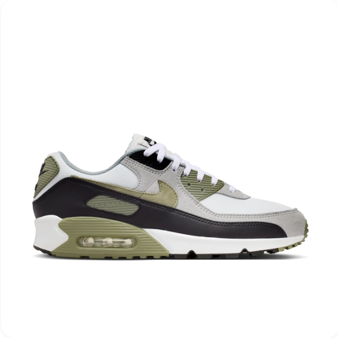 Nike White, Gray & Olive Low-Top Sneakers with Visible Air Window