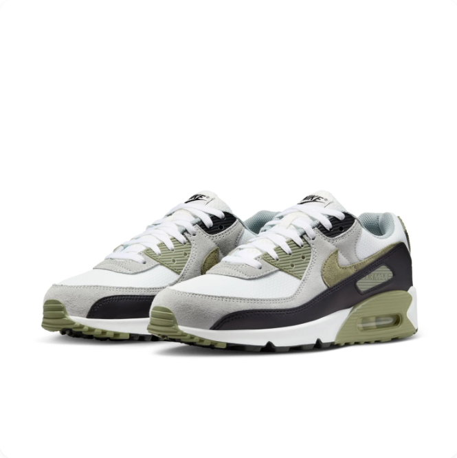 Nike White, Gray & Olive Low-Top Sneakers with Visible Air Window