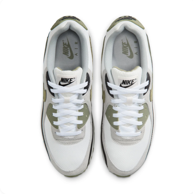 Nike White, Gray & Olive Low-Top Sneakers with Visible Air Window