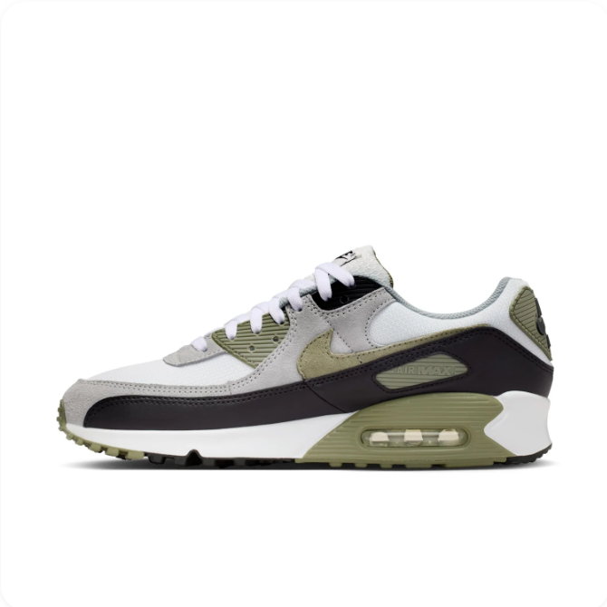 Nike White, Gray & Olive Low-Top Sneakers with Visible Air Window