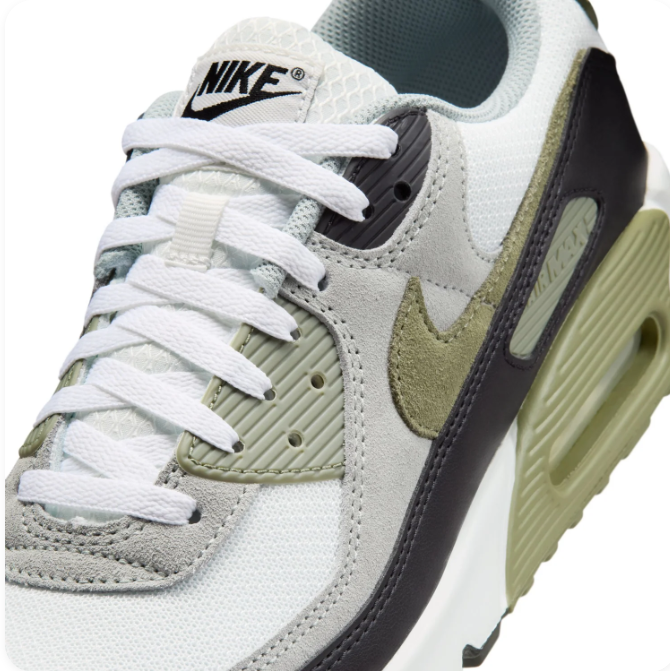 Nike White, Gray & Olive Low-Top Sneakers with Visible Air Window