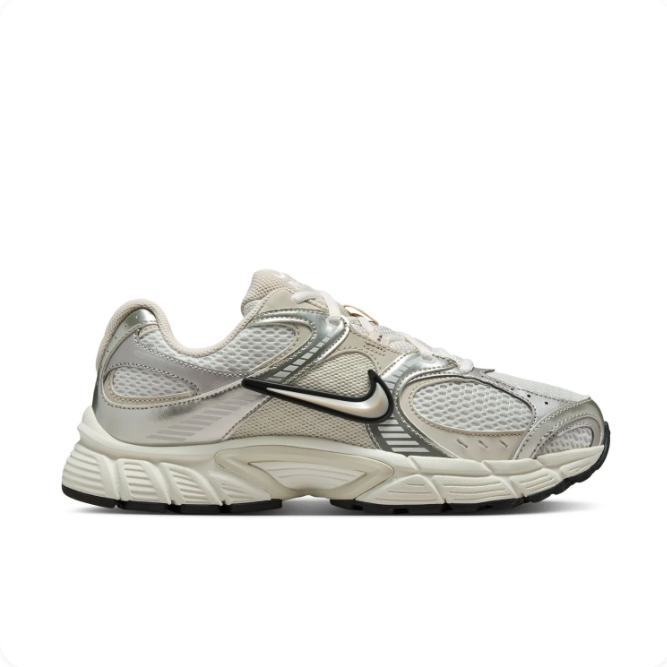 Nike Silver & Cream Mesh Sneakers with Black-Outlined Swoosh