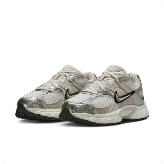 Nike Silver & Cream Mesh Sneakers with Black-Outlined Swoosh