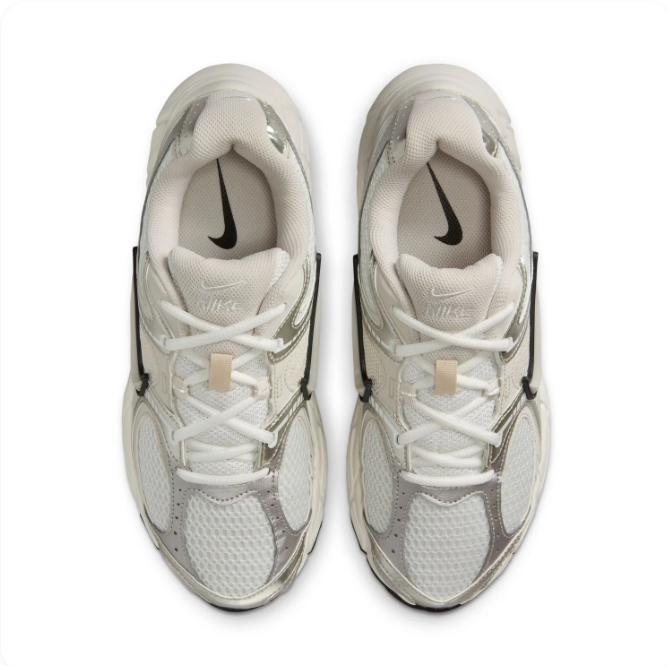 Nike Silver & Cream Mesh Sneakers with Black-Outlined Swoosh