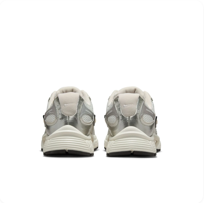 Nike Silver & Cream Mesh Sneakers with Black-Outlined Swoosh