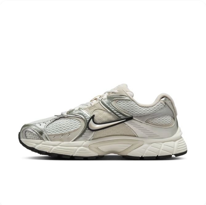 Nike Silver & Cream Mesh Sneakers with Black-Outlined Swoosh