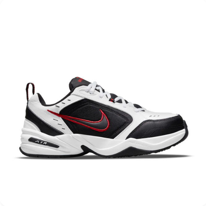 Nike Air Monarch IV White & Black Sneakers with Red Accents