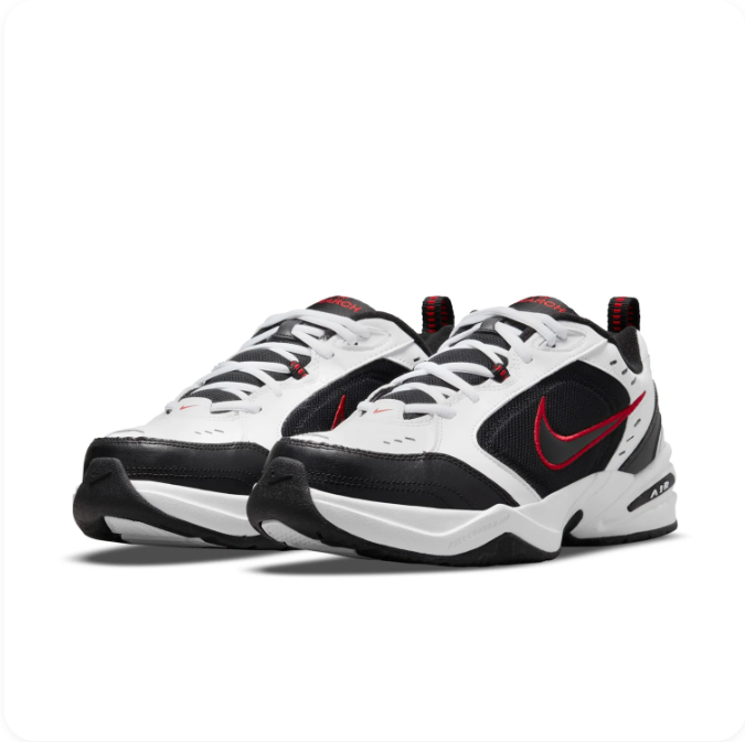 Nike Air Monarch IV White & Black Sneakers with Red Accents