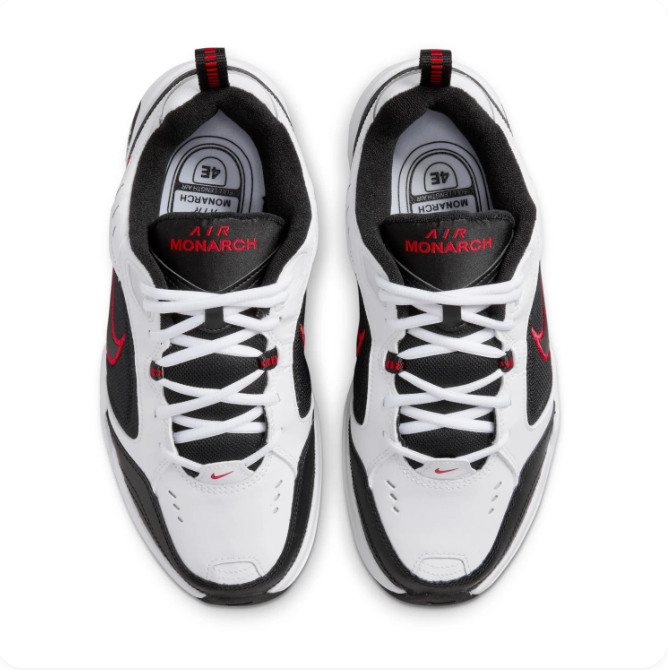 Nike Air Monarch IV White & Black Sneakers with Red Accents