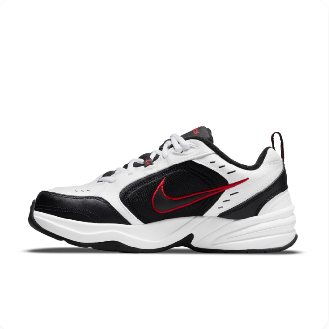Nike Air Monarch IV White & Black Sneakers with Red Accents