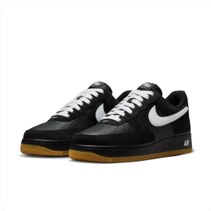 Nike Air Force 1 Black Sneakers with White Swoosh & Gum Sole