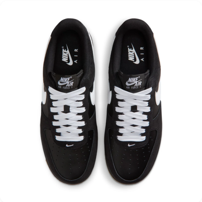 Nike Air Force 1 Black Sneakers with White Swoosh & Gum Sole