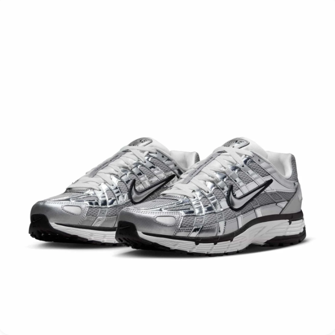 Nike P-6000 Metallic Silver & Gray Low-Top Sneakers with Black Accents