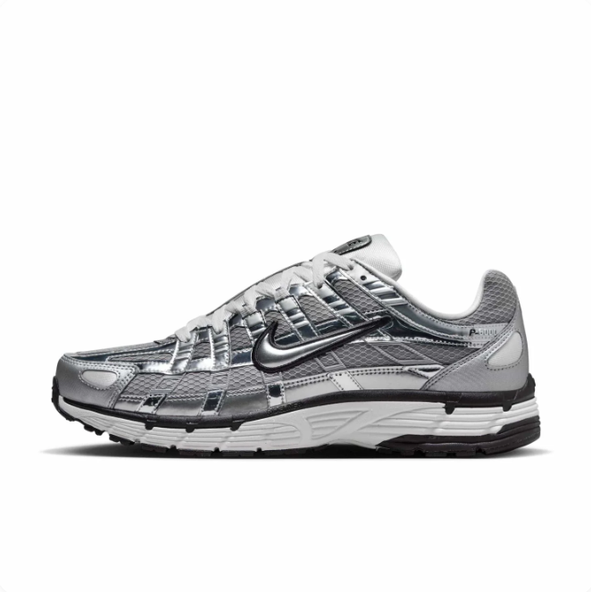 Nike P-6000 Metallic Silver & Gray Low-Top Sneakers with Black Accents