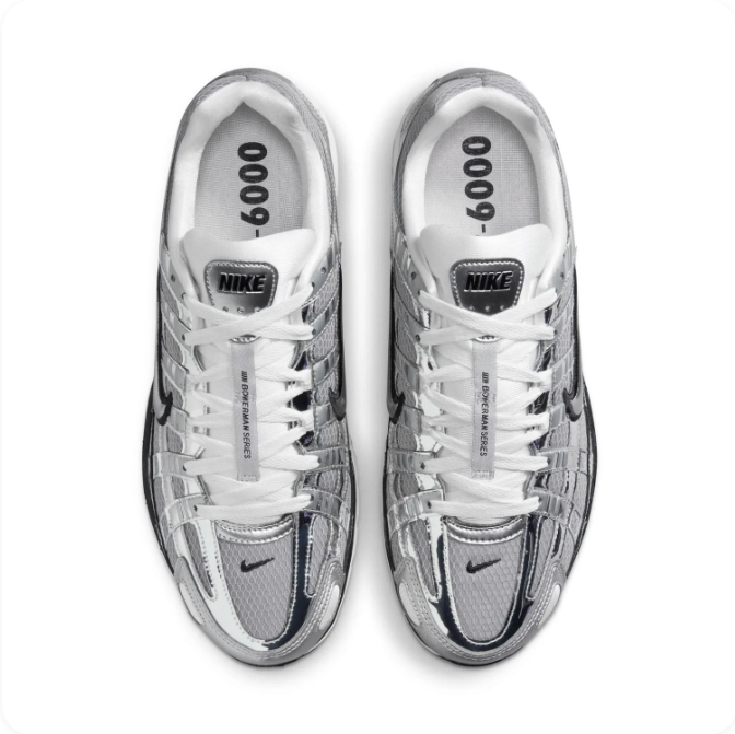 Nike P-6000 Metallic Silver & Gray Low-Top Sneakers with Black Accents