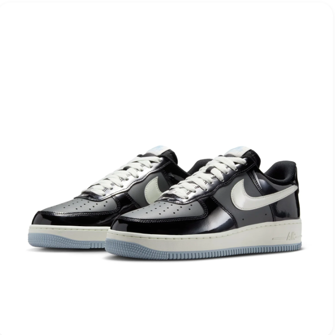Nike Air Force 1 Glossy Black & Gray Sneakers with Icy Blue Sole