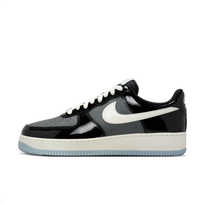 Nike Air Force 1 Glossy Black & Gray Sneakers with Icy Blue Sole