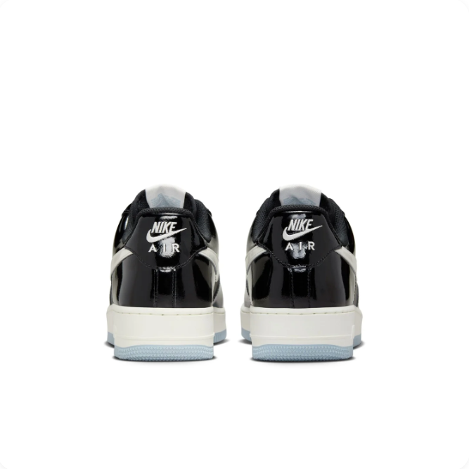 Nike Air Force 1 Glossy Black & Gray Sneakers with Icy Blue Sole