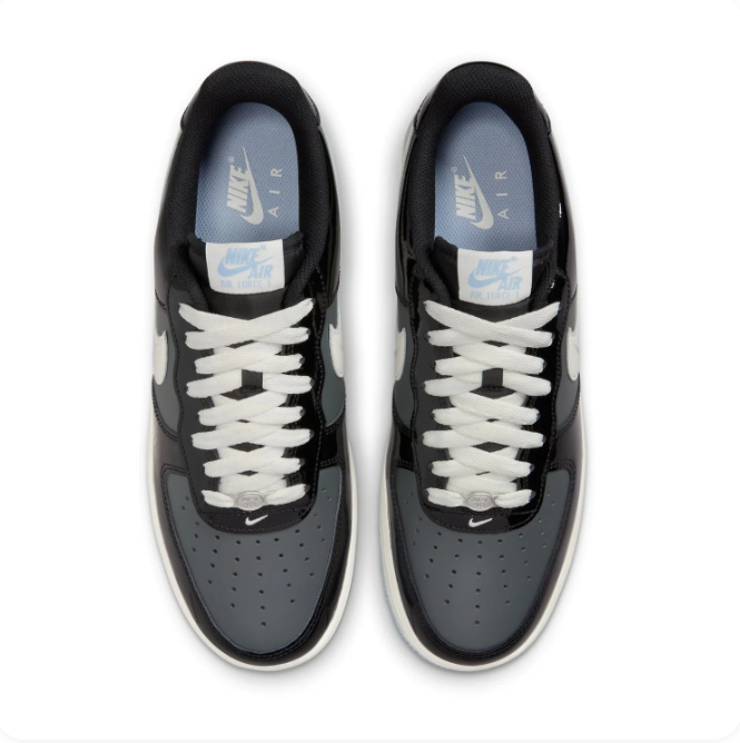 Nike Air Force 1 Glossy Black & Gray Sneakers with Icy Blue Sole