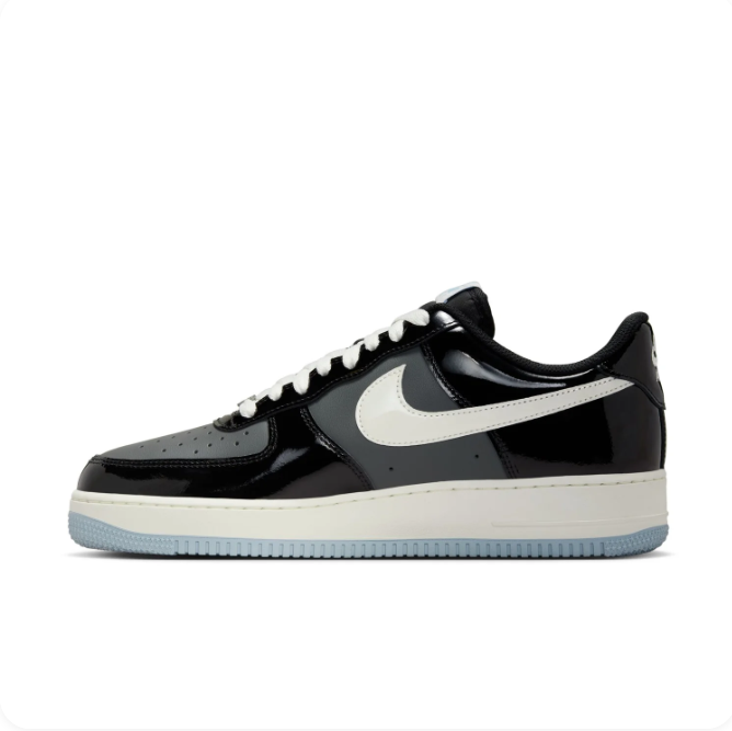 Nike Air Force 1 Glossy Black & Gray Sneakers with Icy Blue Sole
