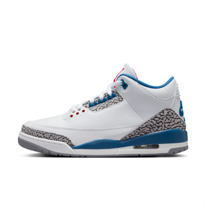 Air Jordan 3 White & Blue Sneakers with Elephant-Print Details
