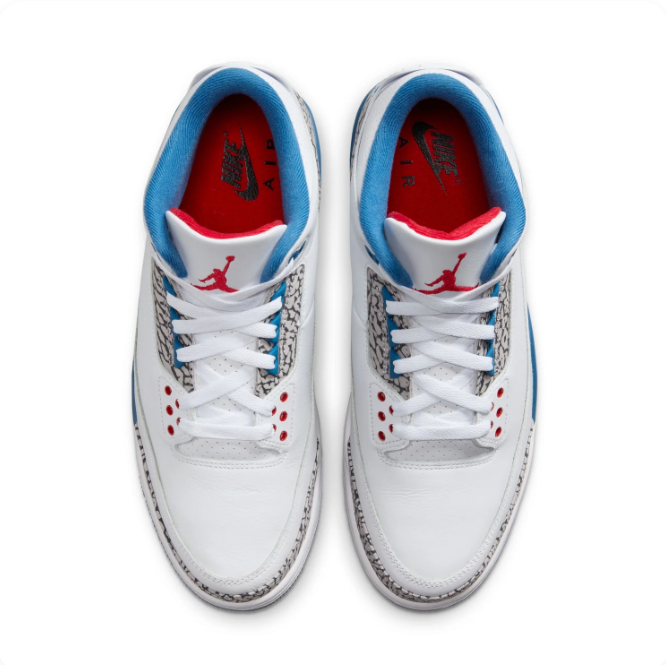 Air Jordan 3 White & Blue Sneakers with Elephant-Print Details