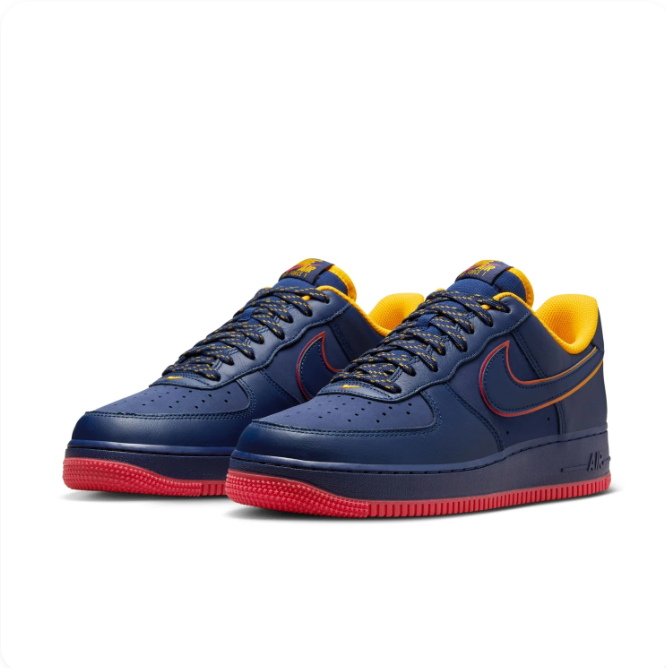 Nike Air Force 1 Navy & Red Low-Top Sneakers with Yellow Accents